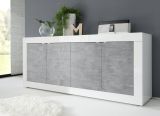 Credenza Bianco Lucido Grigio Cemento 2 Ripiani 4 Vani 207x43x86h cm, 4 Ante - Poli