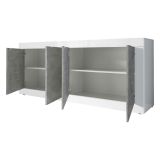 Credenza Bianco Lucido Grigio Cemento 2 Ripiani 4 Vani 207x43x86h cm, 4 Ante - Poli