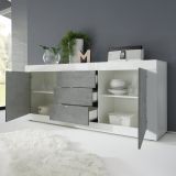 Credenza Bianco Lucido Grigio Cemento 3 Cassetti 2 Ripiani 210x42x85.8h cm, 2 Ante - Pasubio