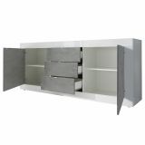 Credenza Bianco Lucido Grigio Cemento 3 Cassetti 2 Ripiani 210x42x85.8h cm, 2 Ante - Pasubio