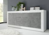 Credenza Bianco Lucido Grigio Cemento 3 Cassetti 2 Ripiani 210x42x85.8h cm, 2 Ante - Pasubio