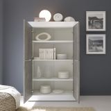 Credenza Bianco Lucido Grigio Cemento 3 Ripiani 4 Vani 101.4x42x161.2h cm, 4 Ante - Sampeyre