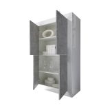 Credenza Bianco Lucido Grigio Cemento 3 Ripiani 4 Vani 101.4x42x161.2h cm, 4 Ante - Sampeyre