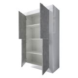 Credenza Bianco Lucido Grigio Cemento 3 Ripiani 4 Vani 101.4x42x161.2h cm, 4 Ante - Sampeyre