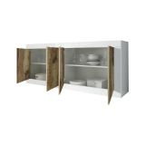 Credenza Bianco Lucido Marrone Pero 2 Ripiani 4 Ante 207x43x86h cm, 4 Vani - Poli