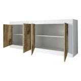 Credenza Bianco Lucido Marrone Pero 2 Ripiani 4 Ante 207x43x86h cm, 4 Vani - Poli