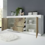 Credenza Bianco Lucido Marrone Pero 3 Cassetti 2 Ripiani 210x42x85.8h cm, 2 Ante - Pasubio