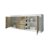 Credenza Bianco Lucido Marrone Pero 3 Cassetti 2 Ripiani 210x42x85.8h cm, 2 Ante - Pasubio