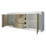 Credenza Bianco Lucido Marrone Pero 3 Cassetti 2 Ripiani 210x42x85.8h cm, 2 Ante - Pasubio