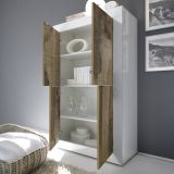 Credenza Bianco Lucido Marrone Pero 3 Ripiani 4 Ante 101.4x42x161.2h cm, 4 Vani - Sampeyre