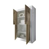 Credenza Bianco Lucido Marrone Pero 3 Ripiani 4 Ante 101.4x42x161.2h cm, 4 Vani - Sampeyre