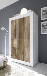 Credenza Bianco Lucido Marrone Pero 3 Ripiani 4 Ante 101.4x42x161.2h cm, 4 Vani - Sampeyre