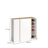 Credenza Bianco Lucido Marrone Rovere 10 Ripiani 12 Vani 140x35x111h cm, 4 Ante - Ghiffa