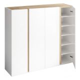 Credenza Bianco Lucido Marrone Rovere 10 Ripiani 12 Vani 140x35x111h cm, 4 Ante - Ghiffa