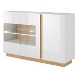 Credenza Bianco Lucido Marrone Rovere 3 Ripiani Apertura Battente 138x40x91h cm, 3 Ante - Haka