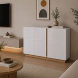 Credenza Bianco Lucido Marrone Rovere 3 Ripiani Apertura Battente 138x40x91h cm, 3 Ante - Hala