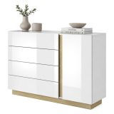 Credenza Bianco Lucido Marrone Rovere 4 Cassetti un Ripiano 138x40x91h cm, Apertura Battente, Scorrevole - Halana