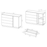 Credenza Bianco Lucido Marrone Rovere 4 Cassetti un Ripiano 138x40x91h cm, Apertura Battente, Scorrevole - Halana