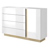 Credenza Bianco Lucido Marrone Rovere 4 Cassetti un Ripiano 138x40x91h cm, Apertura Battente, Scorrevole - Halana