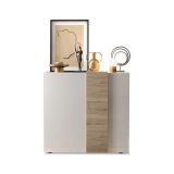 Credenza Bianco Lucido Marrone Rovere 4 Ripiani 6 Vani 121x44x114h cm, 2 Ante - Lucito