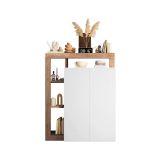 Credenza Bianco Lucido Marrone Rovere 6 Ripiani 9 Vani 109x30x138.5h cm, 2 Ante - Valmorea