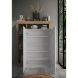 Credenza Bianco Lucido Marrone Rovere 6 Ripiani 9 Vani 109x30x138.5h cm, 2 Ante - Valmorea