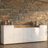 Credenza Bianco Lucido Marrone Rovere 7 Ripiani Apertura Battente 200x35x70h cm, 5 Ante Made in Italy - Cordele