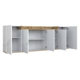 Credenza Bianco Lucido Marrone Rovere 7 Ripiani Apertura Battente 200x35x70h cm, 5 Ante Made in Italy - Cordele