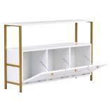 Credenza Bianco Lucido Nero 2 Ripiani 3 Vani 120x30x77h cm, 3 Ante - Noda