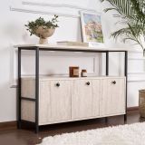 Credenza Bianco Marmo Nero 2 Ripiani 3 Vani 120x30x77h cm, 3 Ante - Noda
