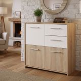 Credenza Bianco Marrone Quercia 2 Cassetti Apertura Battente 77x30x77h cm, 3 Ante - Piglio