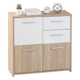 Credenza Bianco Marrone Quercia 2 Cassetti Apertura Battente 77x30x77h cm, 3 Ante - Piglio