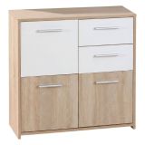 Credenza Bianco Marrone Quercia 2 Cassetti Apertura Battente 77x30x77h cm, 3 Ante - Piglio