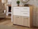 Credenza Bianco Marrone Quercia 2 Cassetti Apertura Battente 77x30x77h cm, 3 Ante - Piglio