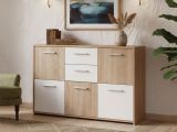 Credenza Bianco Marrone Quercia 2 Cassetti Apertura Battente, Scorrevole 115x30x77h cm, 5 Ante - Pianisi