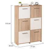 Credenza Bianco Marrone Quercia Apertura Battente 6 Ante 77x30x115h cm, 6 Vani - Dresano