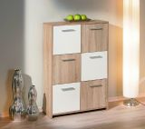 Credenza Bianco Marrone Quercia Apertura Battente 6 Ante 77x30x115h cm, 6 Vani - Dresano