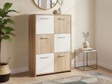 Credenza Bianco Marrone Quercia Apertura Battente 6 Ante 77x30x115h cm, 6 Vani - Dresano