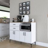 Credenza Bianco Marrone Rovere 2 Cassetti 2 Ripiani 120x40x99h cm, Apertura Battente, Scorrevole - Cavriana