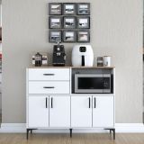 Credenza Bianco Marrone Rovere 2 Cassetti 2 Ripiani 120x40x99h cm, Apertura Battente, Scorrevole - Cavriana