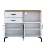 Credenza Bianco Marrone Rovere 2 Cassetti 2 Ripiani 120x40x99h cm, Apertura Battente, Scorrevole - Cavriana