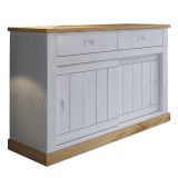 Credenza Bianco Marrone Rovere 2 Cassetti 2 Ripiani 138x50x95h cm, Apertura Scorrevole - Lupara