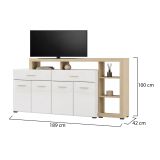 Credenza Bianco Marrone Rovere 2 Cassetti 5 Ripiani 189x42x100h cm, Apertura Battente, Scorrevole - Dovad