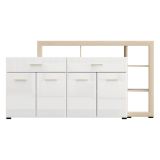 Credenza Bianco Marrone Rovere 2 Cassetti 5 Ripiani 189x42x100h cm, Apertura Battente, Scorrevole - Dovad