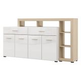 Credenza Bianco Marrone Rovere 2 Cassetti 5 Ripiani 189x42x100h cm, Apertura Battente, Scorrevole - Dovad