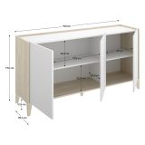 Credenza Bianco Marrone Rovere 2 Ripiani 3 Ante 40x150x78h cm, con Piedini - Caribou