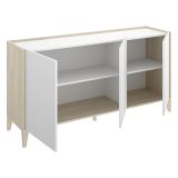 Credenza Bianco Marrone Rovere 2 Ripiani 3 Ante 40x150x78h cm, con Piedini - Caribou