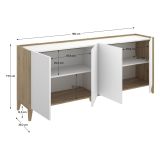 Credenza Bianco Marrone Rovere 2 Ripiani 4 Vani 40x184x78h cm, 4 Ante - Chanute