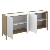 Credenza Bianco Marrone Rovere 2 Ripiani 4 Vani 40x184x78h cm, 4 Ante - Chanute