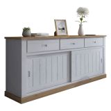 Credenza Bianco Marrone Rovere 3 Cassetti 2 Ripiani 220x50x95h cm, Apertura Scorrevole - Malonno